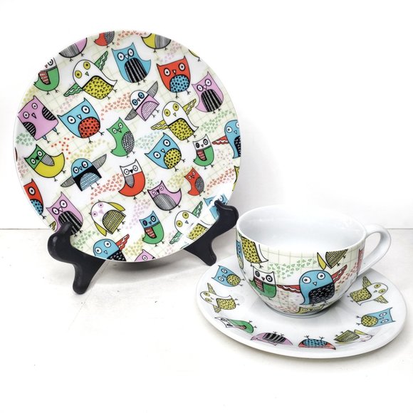 Artistic Owl Print Cup, Saucer, & Plate Set, Creative Tops - Picture 2 of 14